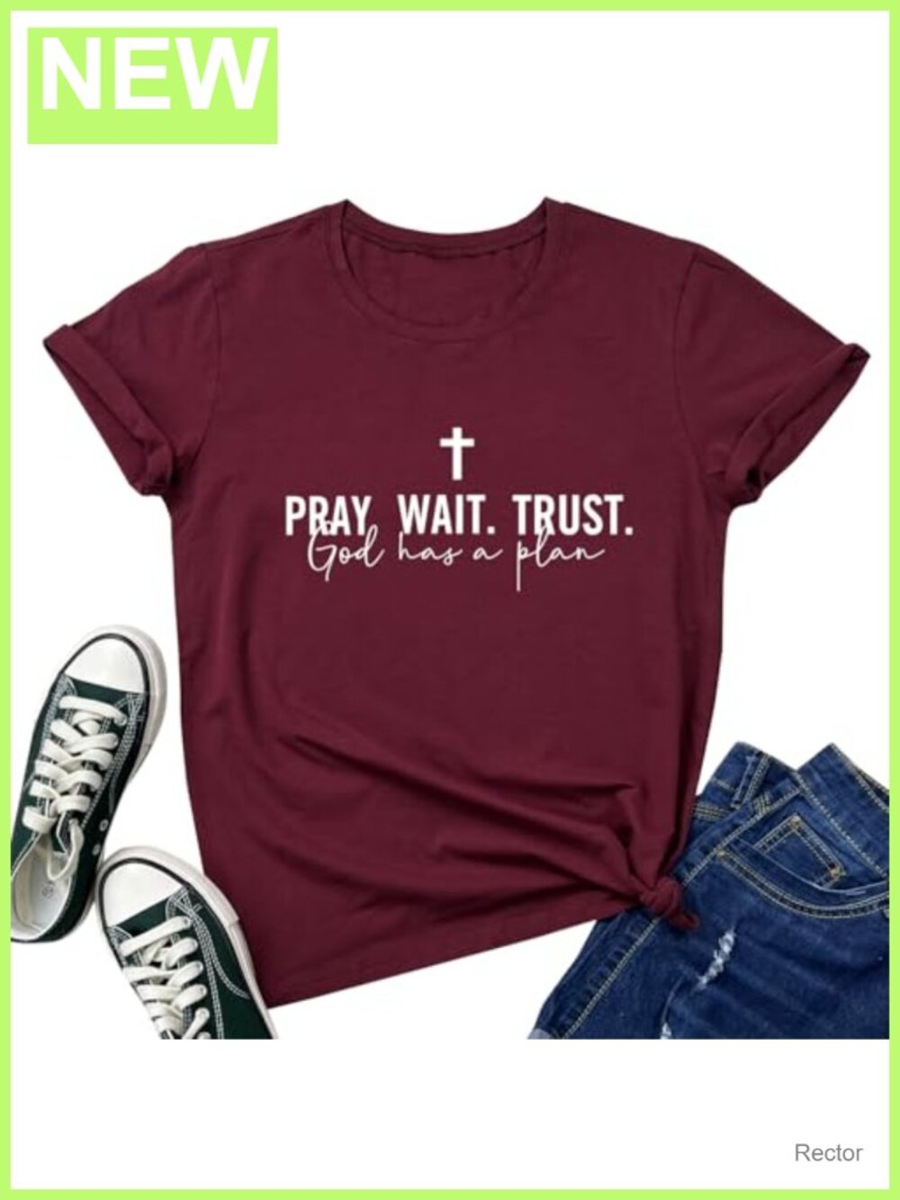 Women's Pray Wait Trust Graphic T-Shirt Cotton Crew Neck Regular Fit